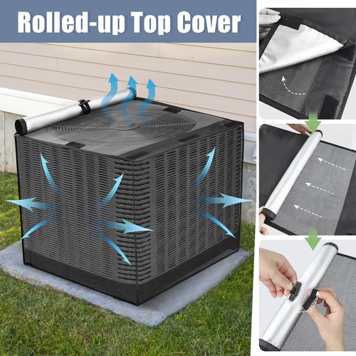 Air Conditioner Covers for Outside, Breathable Full Mesh With Waterproof Top Air Conditioner Cover for All Seasons, AC Unit Cover Protect from Cotttonwood Fluff, Leaves, Debris, 36x36x39 Inch-Black
