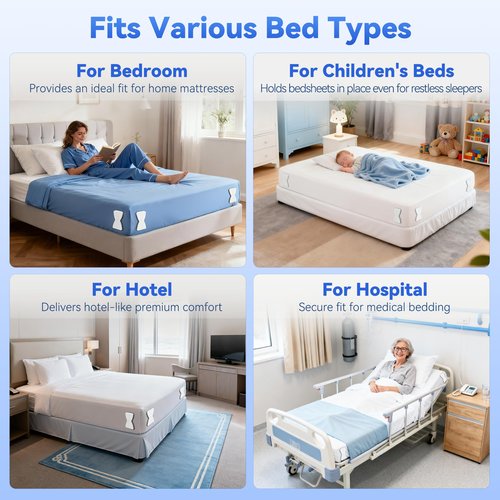 WISHBAY Fitted Sheet Holder for Corners Upgrade Bed Sheet Grippers Dual-Side Lock Design, 4Pcs Bed Sheet Holders Heavy Duty Sheet Clips Fitted All Mattress Sizes, Lock Sheet Holders Keep Firm