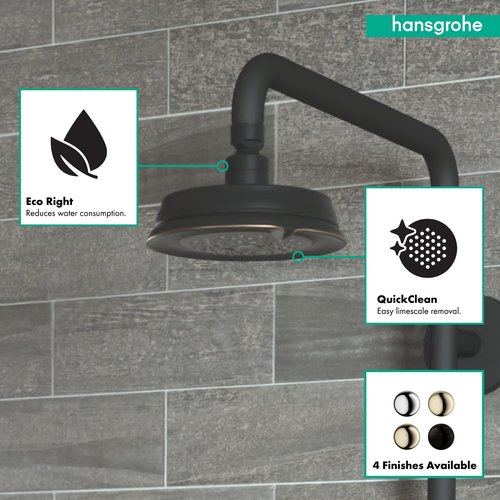 hansgrohe Croma 100 Classic 5-inch Showerhead Low Flow Classic 3-Spray Full, Pulsating Massage, Intense Turbo Water Saving with QuickClean in Rubbed Bronze, 04751920