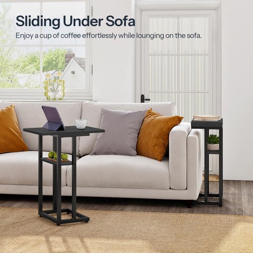 HOOBRO C Shaped End Table, Foldable Side Table for Sofa, Couch Table Slide Under, C Table for Small Spaces, Living Room, Bedroom, Office, Black BB75SF01