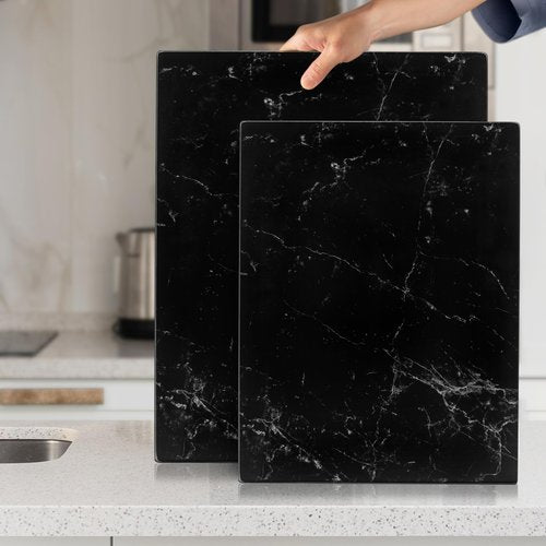 Kitchenville Glass Cutting Board 16"x12": Tempered Glass Kitchen Counter Protector - Durable- Scratch-Resistant, Heat-Proof - Design 1 - Black Marble Effect