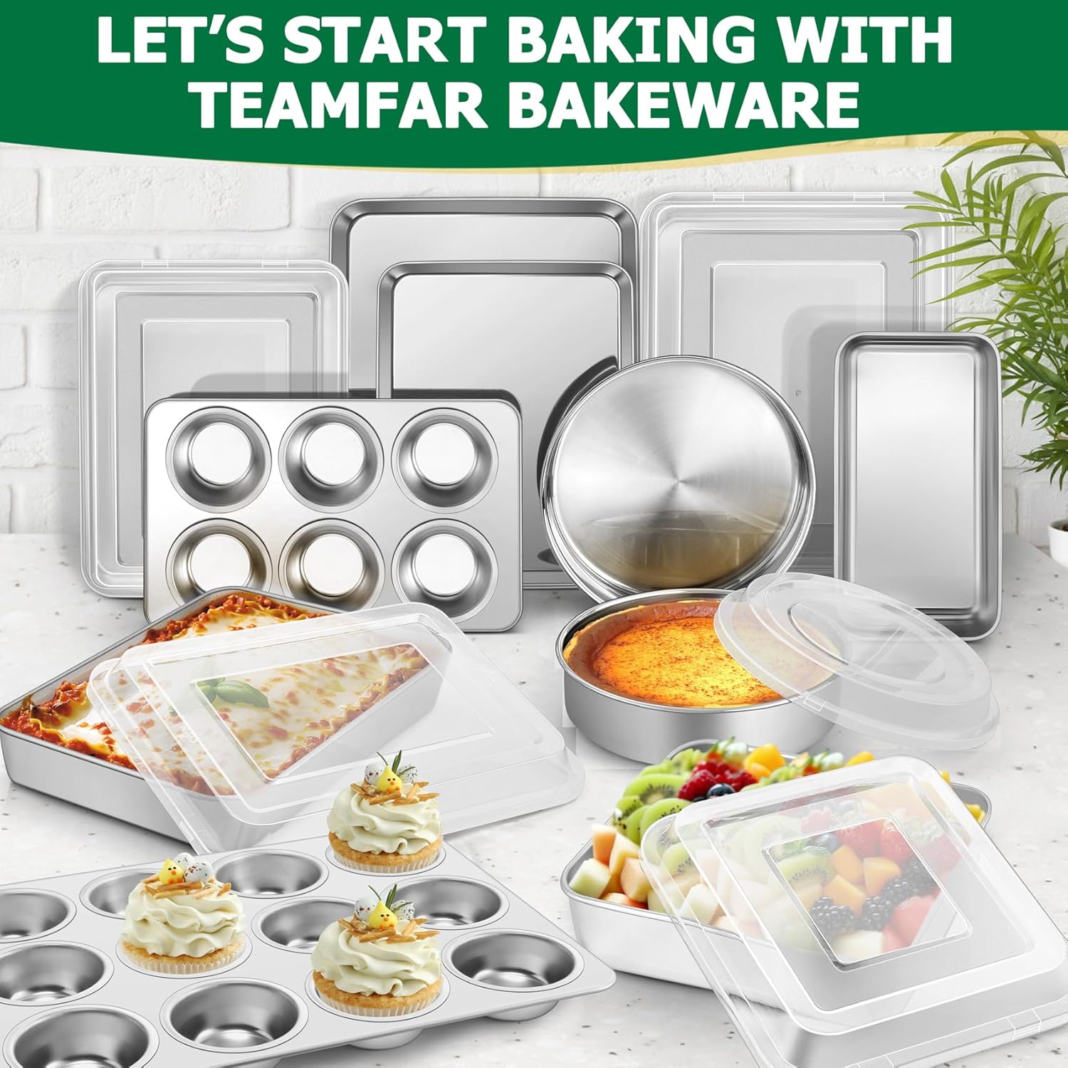 TeamFar Stainless Steel Baking Sheet Set - 9-Piece with Racks & Silicone Mats for Easy Oven Baking