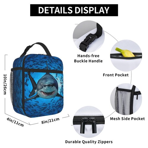 Kids Lunch Bag Lunch Box for Boys Girls Women Men, Reusable Insulated Lunch Tote Bag, Thermal Cooler Sack Food Handbags High Capacity for School Work Travel Picnic (Shark)