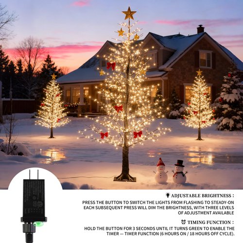 6FT Black Lighted Birch Tree with 1100 Warm LED Lights, Prelit Christmas Tree with Twinkle Lights, Indoor Outdoor LED Birch Tree with Timer & Brightness Control, Christmas Indoor Decoration