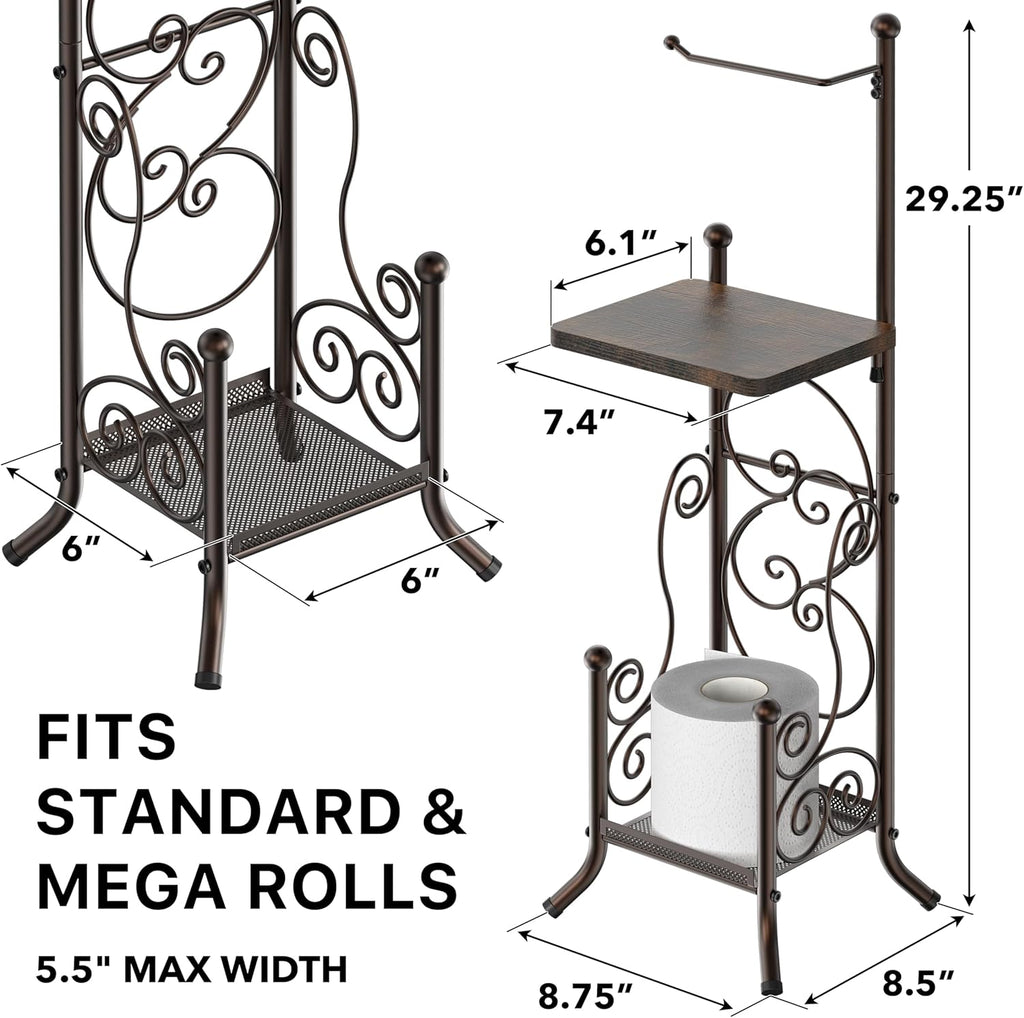 Simple Houseware Toilet Tissue Roll Holder - Stylish Bathroom Stand with Shelf in Bronze Finish