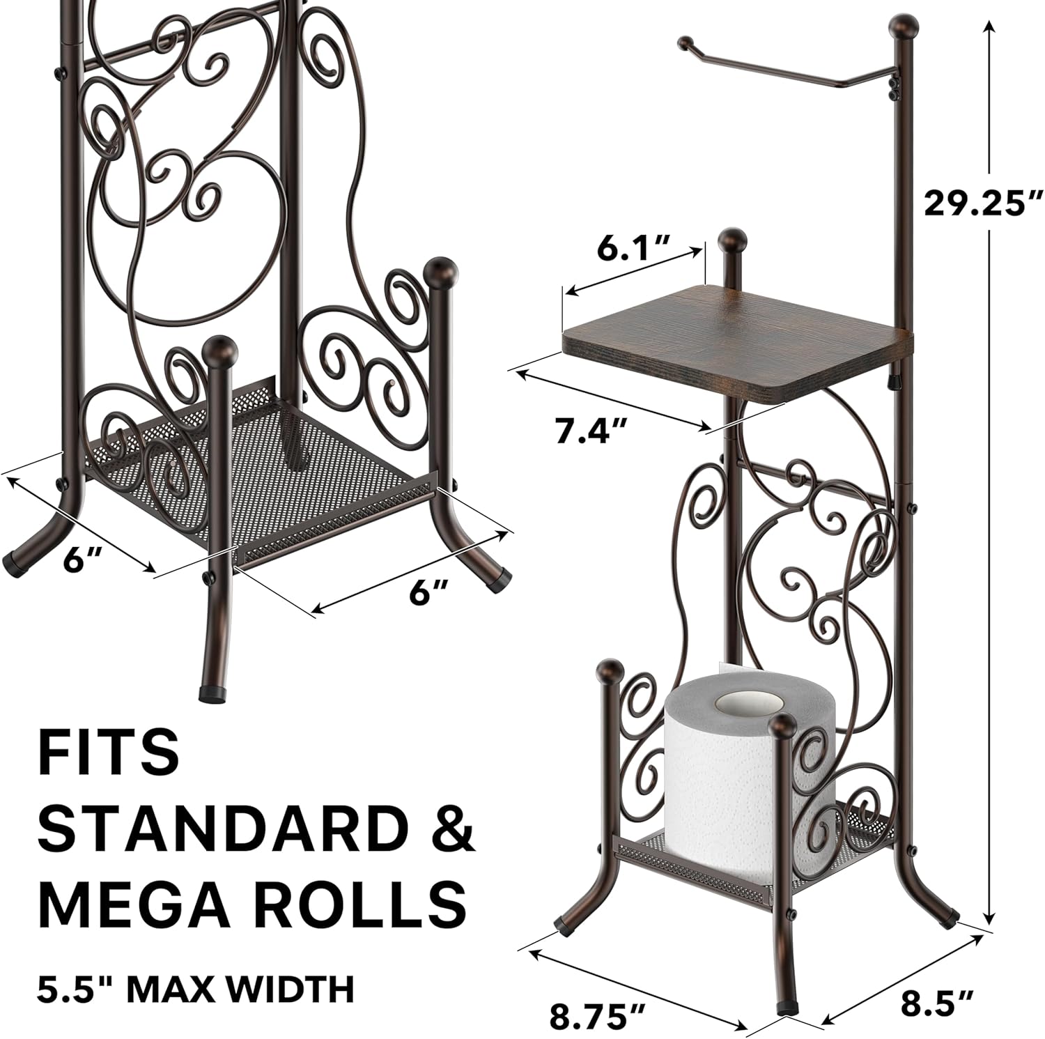 Simple Houseware Toilet Tissue Roll Holder - Stylish Bathroom Stand with Shelf in Bronze Finish
