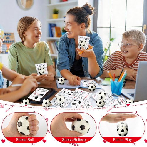 Soulchen 24 Pack Soccer Valentines Day Cards Gifts with Mini Soccer Ball and Stickers for Classroom Valentines Exchange Cards Party Favor Prizes Stress Gifts Set