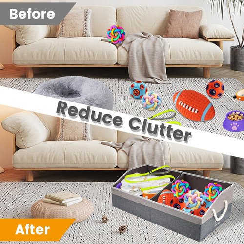 Large Dog Toy Basket With Handle, Foldable Dog Toy Box for Living Room Area, 28.5" Basket for Dog‘s Toys, Clothes, Organizers and Storage with Hard Board, Anti-slip for Pet Toys (Gray, Large)