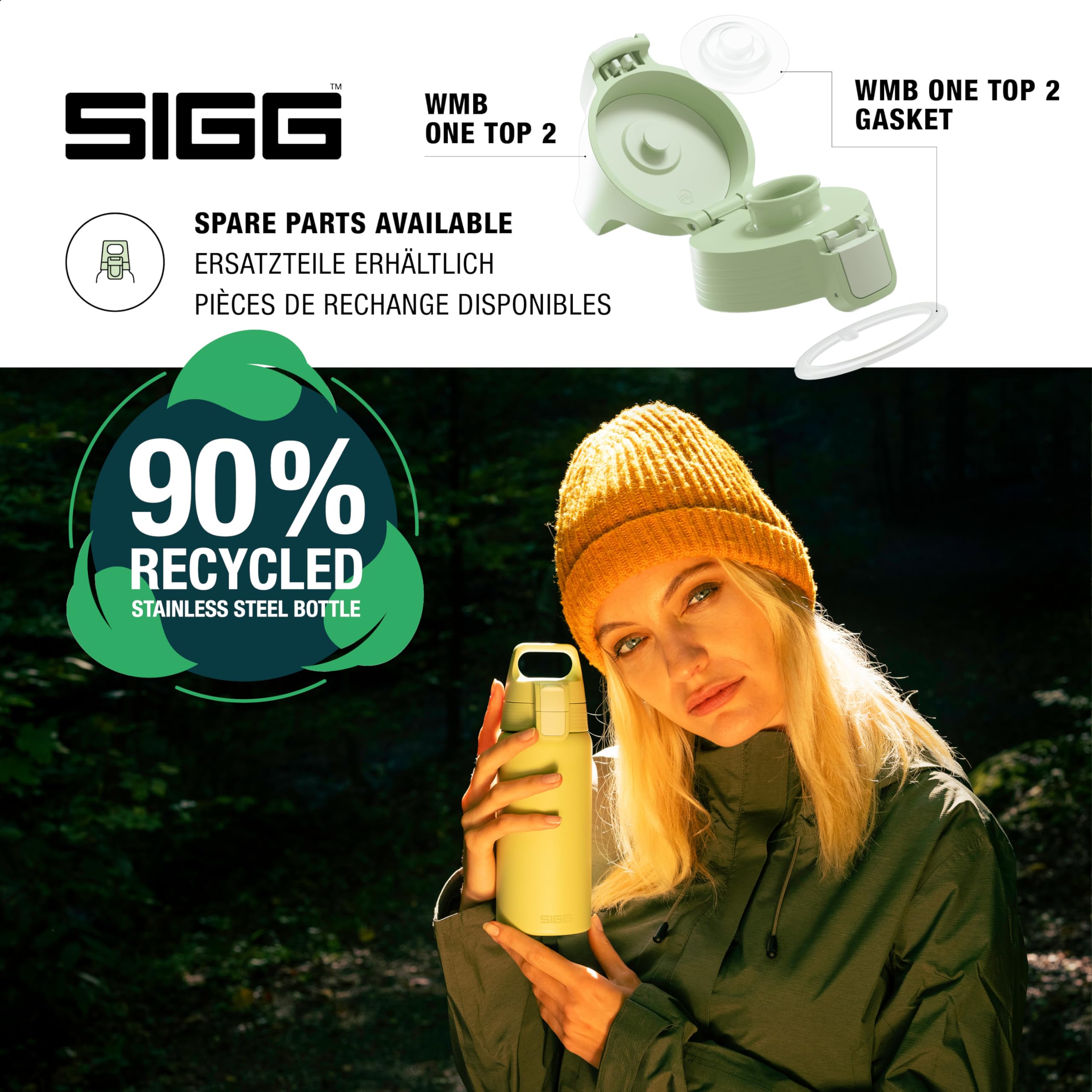 Sigg - Insulated Kids Water Bottle - Shield One Eco Green - Suitable For Carbonated Beverages - Leakproof - Dishwasher Safe - BPA Free - 90% Recycled Stainless Steel - Brushed - Whale - 17Oz