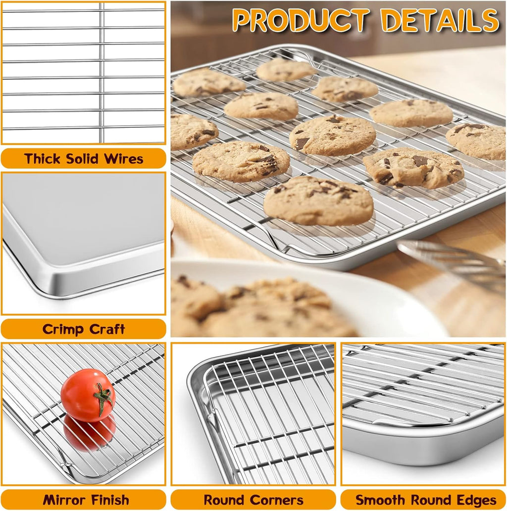 P&P CHEF 17.5 Inch Stainless Steel Baking Sheet Set - 2 Pans & Racks for Cookies | Oven & Dishwasher Safe