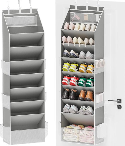 Criusia Shoe Organizer - Over The Door Hanging Storage with Large Pockets | Fits 16-24 Pairs, Gray
