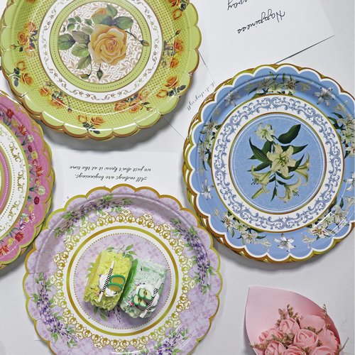 Oevbexos 48-Pack Floral Paper Plates, Tea Party Decorations, 9 Inch Disposable Floral Plates for Tea Party, Baby Shower, Bridal Shower, Birthday, Wedding and Any Celebration