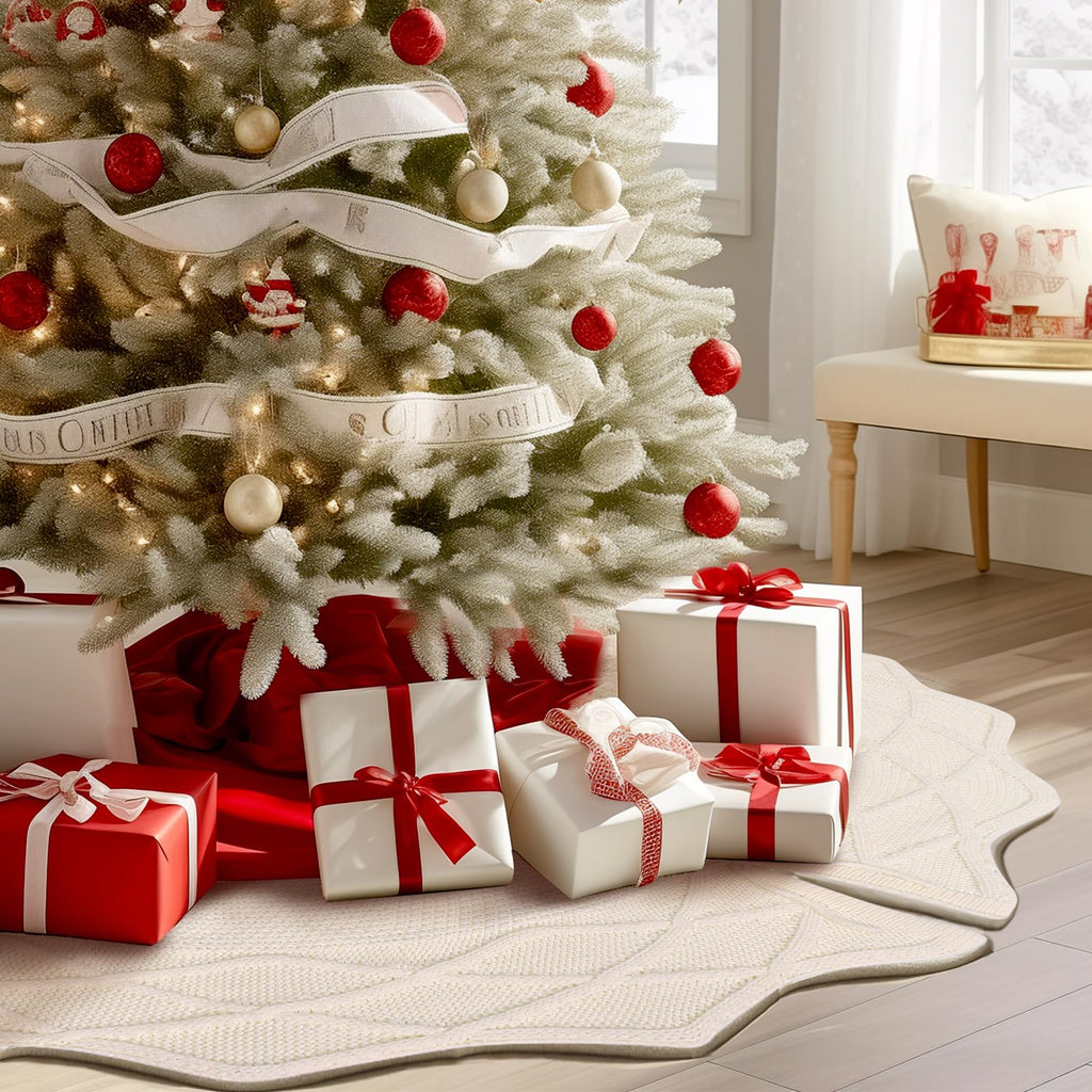 WBHome Christmas Tree Skirt, 48 inch Cable Knit Knitted Thick Rustic Holiday Decoration, Christmas White