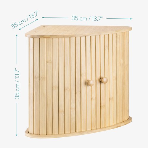 Navaris Wooden Bread Box - Countertop Kitchen Corner Bread Bun Farmhouse Loaf Bagel Wood Container with Sliding Doors - Corner Wood Breadbox