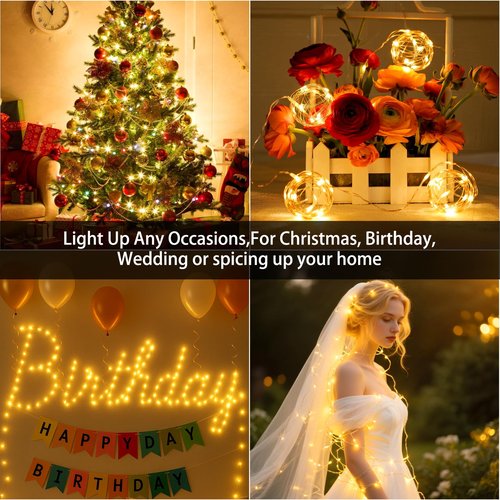 16 Pack 10 ft 30 LED Fairy Lights Battery Operated Waterproof Silver Wire Mini String Lights Firefly Starry Moon Lights for DIY Crafts Wedding Party Bedroom Table Centerpieces Christmas(Warm White)
