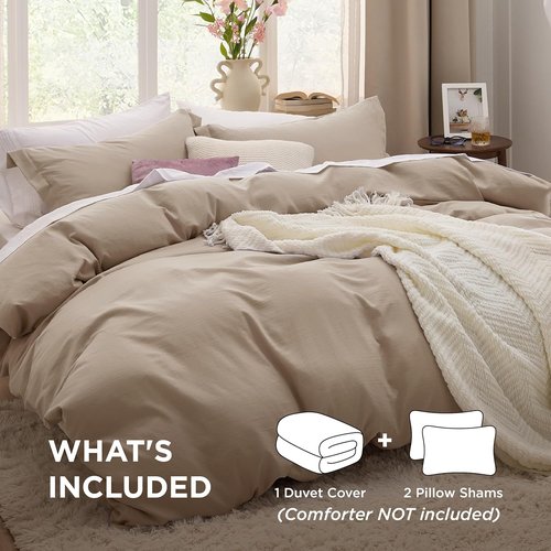 Bedsure Twin Duvet Cover Set - Light Brown Extra Soft Prewashed Polyester Bedding, 2 Pieces with Zipper Closure