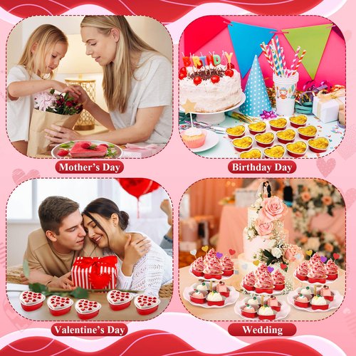 Modacraft 40 Pack Heart Shaped Cake Pans with Lids, Heart Tins with Lids for Valentine Day, Aluminum Foil Mini Cake Pans for Dessert Containers, Heart Cupcake Pan for Weddings Mother's Birthday Party