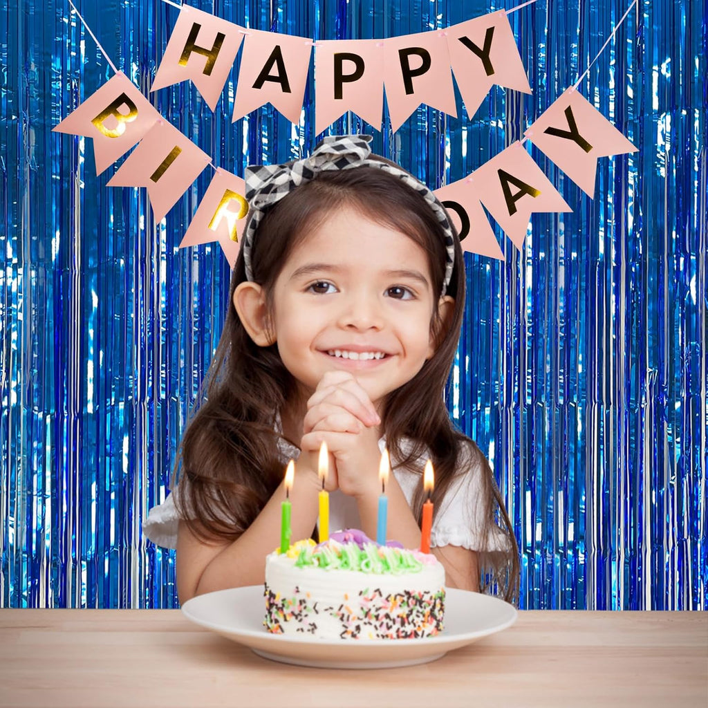 Skiennix 5 Pack Blue Metallic Tinsel Foil Fringe Curtains - Perfect for Photo Booths & Celebrations