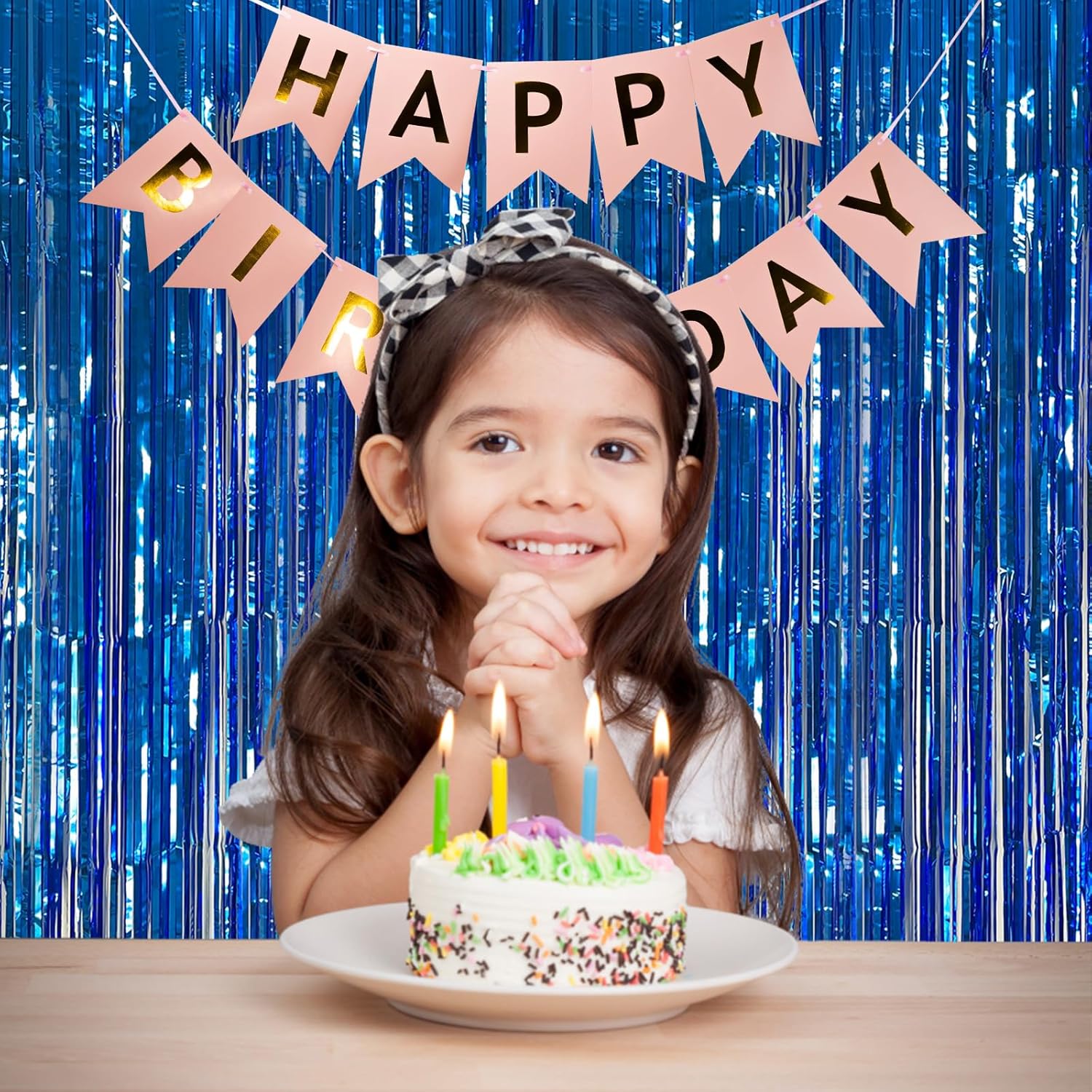 Skiennix 5 Pack Blue Metallic Tinsel Foil Fringe Curtains - Perfect for Photo Booths & Celebrations