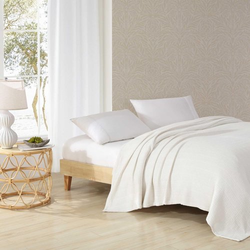 Tommy Bahama - Full/Queen Blanket, Ultra Soft Organic Woven Bedding, Coastal Inspired Bedding Essentials (Sandline White, Full/Queen)