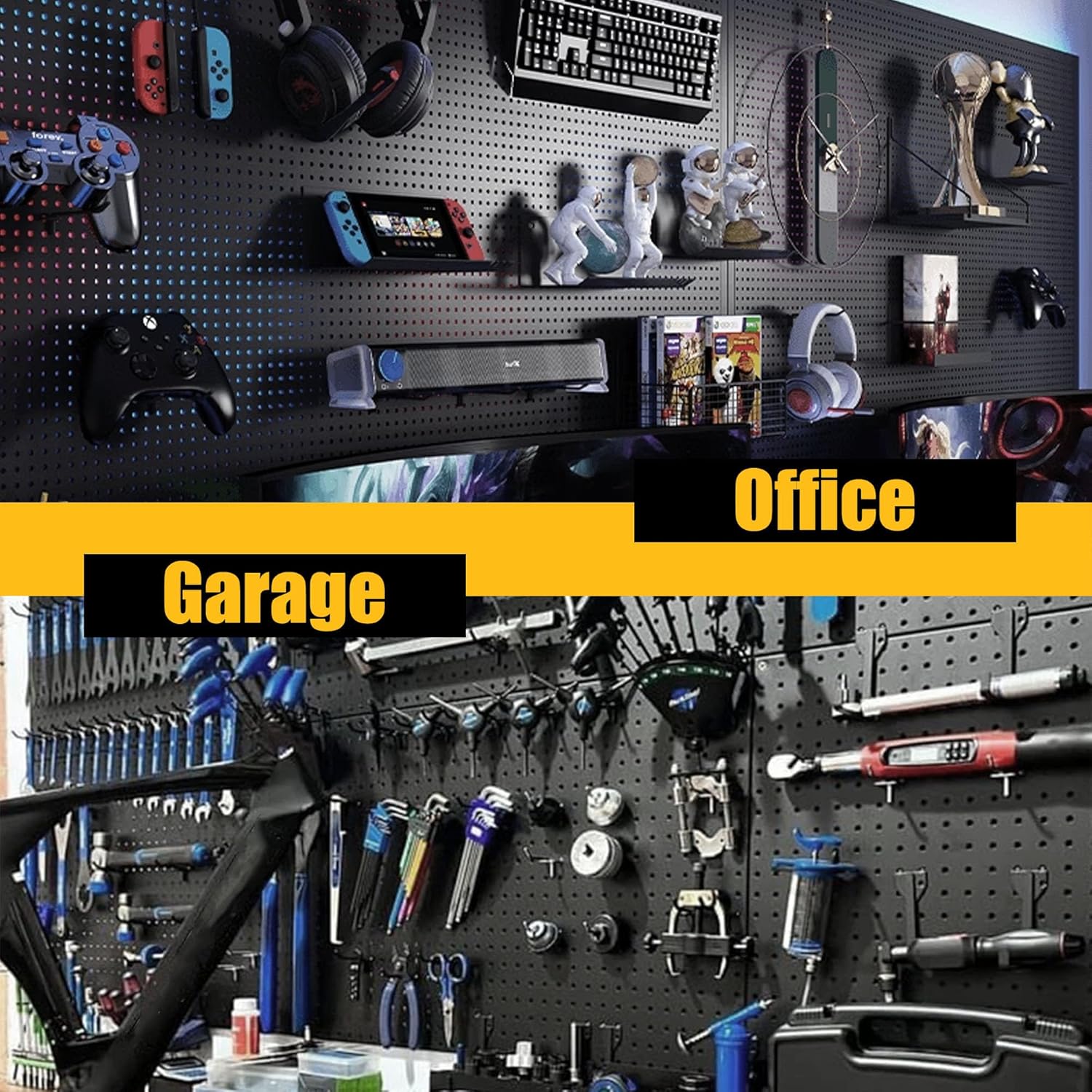 Spampur Peg Board - Heavy Duty Metal Panels with 50 Hooks | Black Wall Organizer for Home & Garage