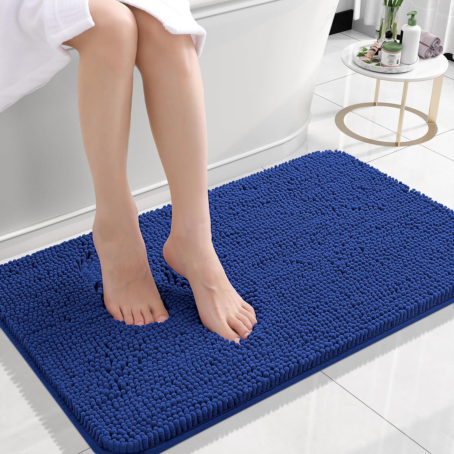 OLANLY Bath Rugs - Extra Soft Chenille, Quick-Dry, Machine Washable | 24x16 Royal Blue Bathroom Mats