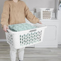 Large Plastic Laundry Basket - 4 Comfort Grip Handles, 2 Bushel Capacity, White