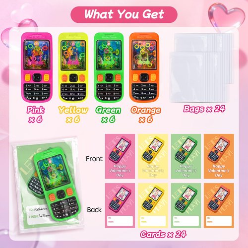 Ppotyo 24 Pcs Valentine’s Day Handheld Water Game Toys with Cards for Kids Water Ring Toss Games Party Favors School Gifts Exchange Classroom Prizes Goodie Bag Stuffers for Boys and Girls