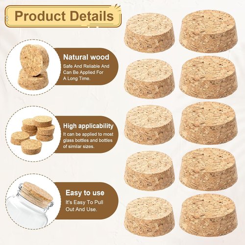 10 Pack Wooden Tapered Cork Plugs, 2 Sizes Diameter Large Cork Stoppers Corks Lids Natural Soft Wood Replacement Corks Brown Cork-Secure Seal for Wines, Old Bottles Jars Arts DIY Crafts Beer Ornaments