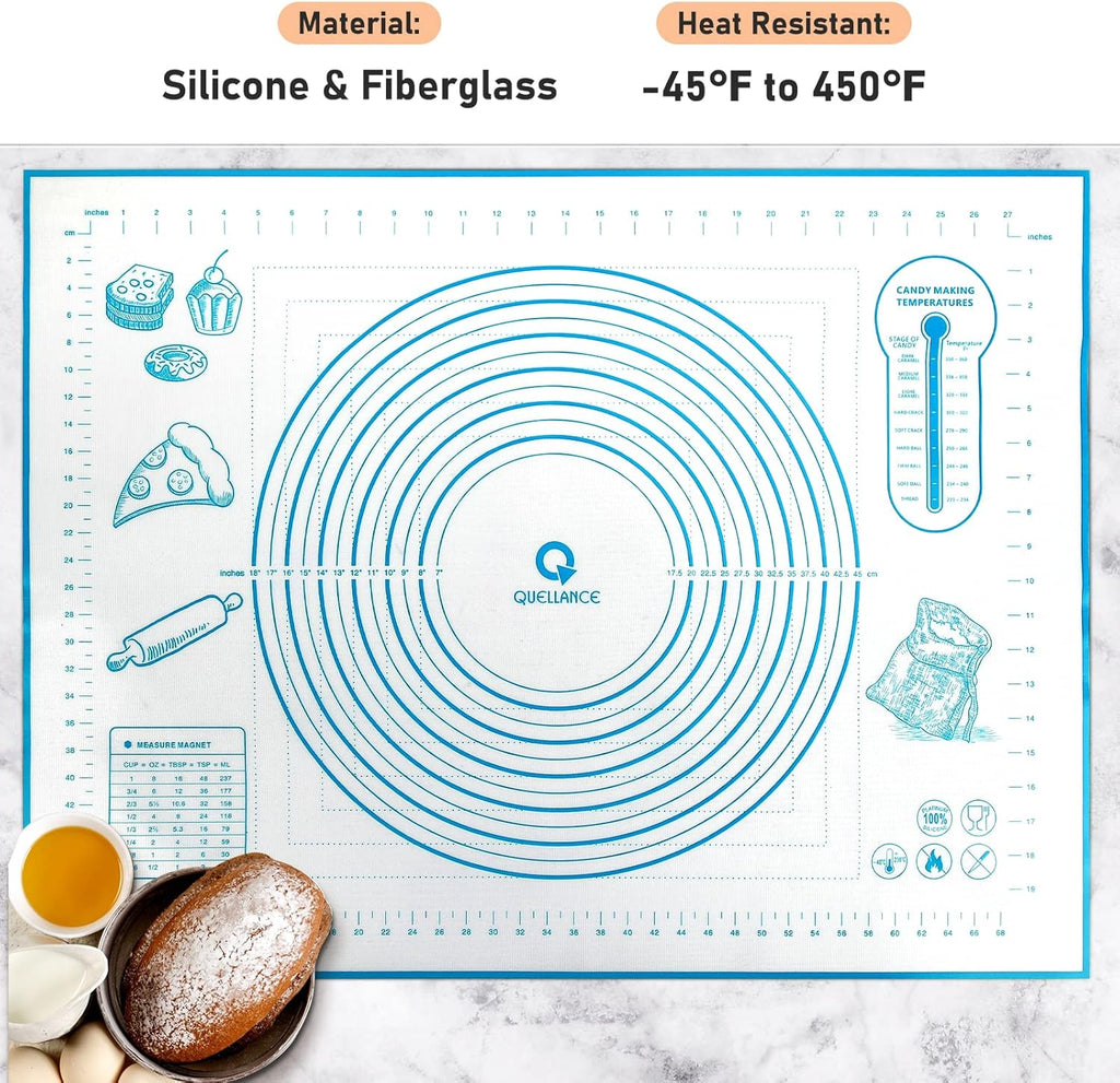 Skiennix Silicone Baking Mat - Non-Stick Pastry Mat with Measurements for Dough & Cookies | 24'' x 32'' Blue