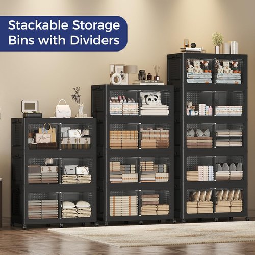 150GAL Extra Large Storage Bins by [Brand Name] - Stackable, Collapsible with Wheels | 3-Pack Black