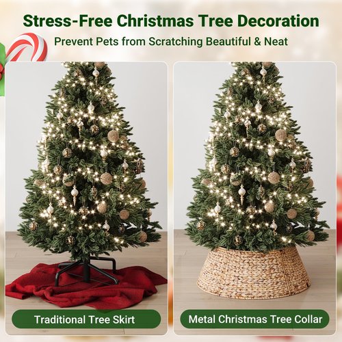 ELYKEN 28-Inch Woven Rattan Christmas Tree Collar, Stylish Hyacinth 5-Piece Tree Skirt for Artificial Trees, Wicker Tree Base Cover with Cord Cut-Out for Home Decor, Living Room Display, Natural