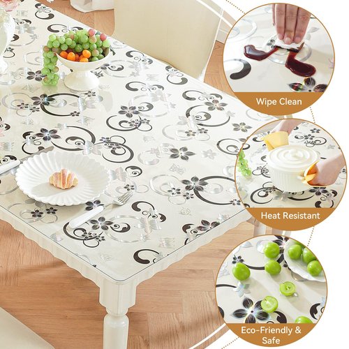 LovePads Floral Table Protector 40 x 72 Inch, 2mm Thick Plastic Table Cover, Waterproof Vinyl Tablecloth Rectangular Desk Protector Mat for Kitchen, Dining Room & Coffee Tabletop