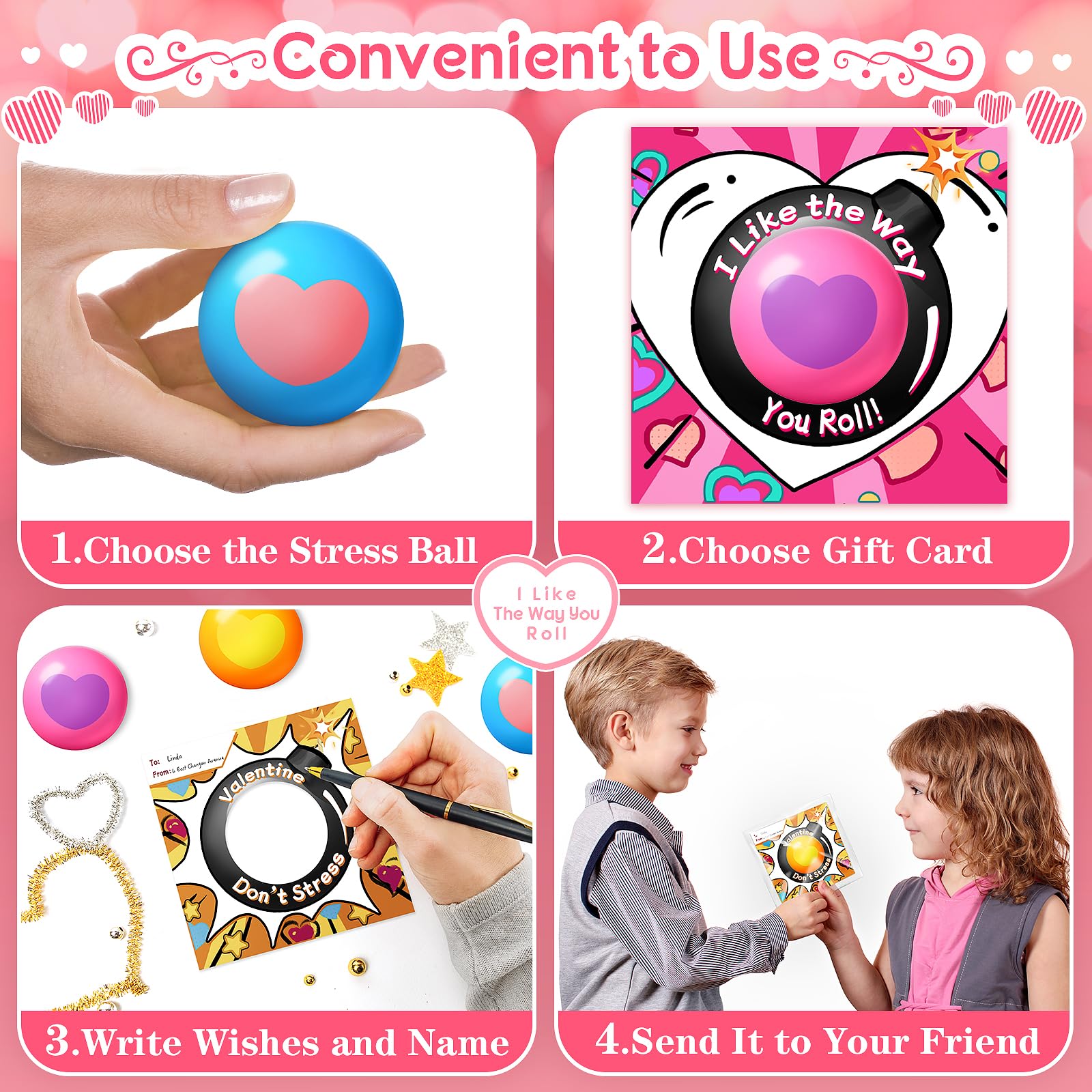 Valentines Day Cards for Kids School, 24 Pack Heart Stress Balls Valentine Day Gifts for Boys Girls, Squeeze Toys for Valentine Party Favor, Ideal Valentines Gifts for Classroom Exchange Prize