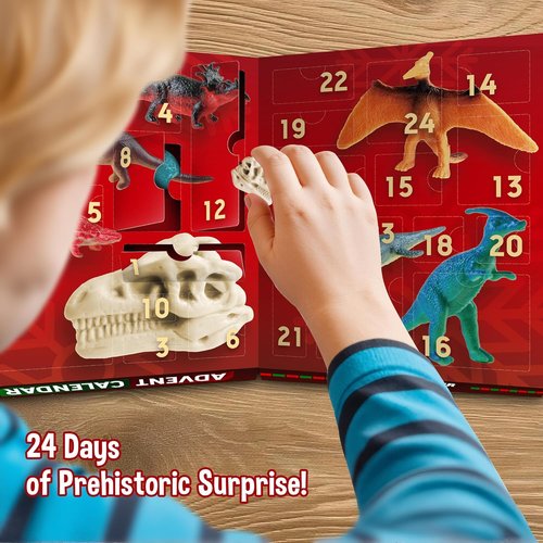 Dinosaur World Advent Calendar - 24 Days of Prehistoric Surprises with Dino Figurines & Fossil Dig | Perfect Christmas Gift for Kids
