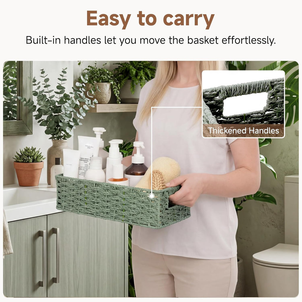 StorageWorks Wicker Toilet Basket - Built-In Handles for Easy Organization | Sage Green Bathroom Decor
