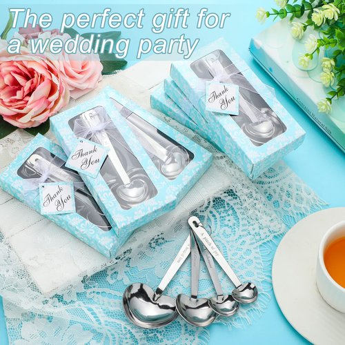 Yinder 50 Set Heart Shaped Measuring Spoons Wedding Favors for Guests Measuring Spoon Favors Gift with Gift Box and Thank You Card for Wedding Bridal Shower Baby Shower Birthday Souvenirs(Blue)
