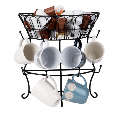Mind Reader Single Serve Coffee Pod Organizer & Mug Tree, 22 pod and 8 Mug Capacity, Metal, 9"L x 9"W x 17.75"H, Black