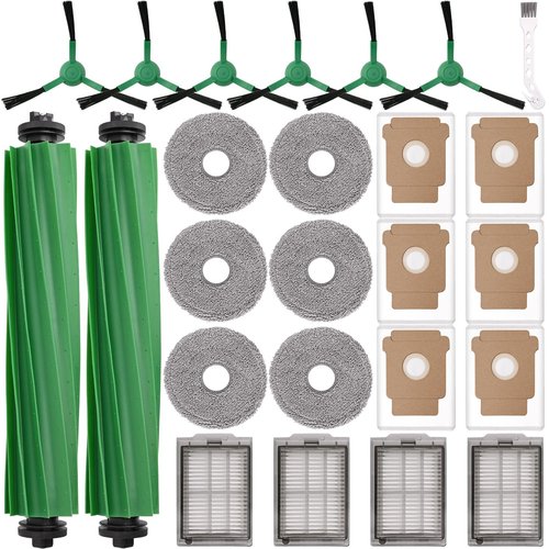 25 Pcs Replacement Parts for iRobot Roomba Plus 405/505 Combo Robot Vacuum, Accessories Kit Include 2 Main Brushes, 6 Dust Bags, 6 Mop Pads, 4 HEPA Filters, 6 Side Brushes, 1 Cleaning Brush