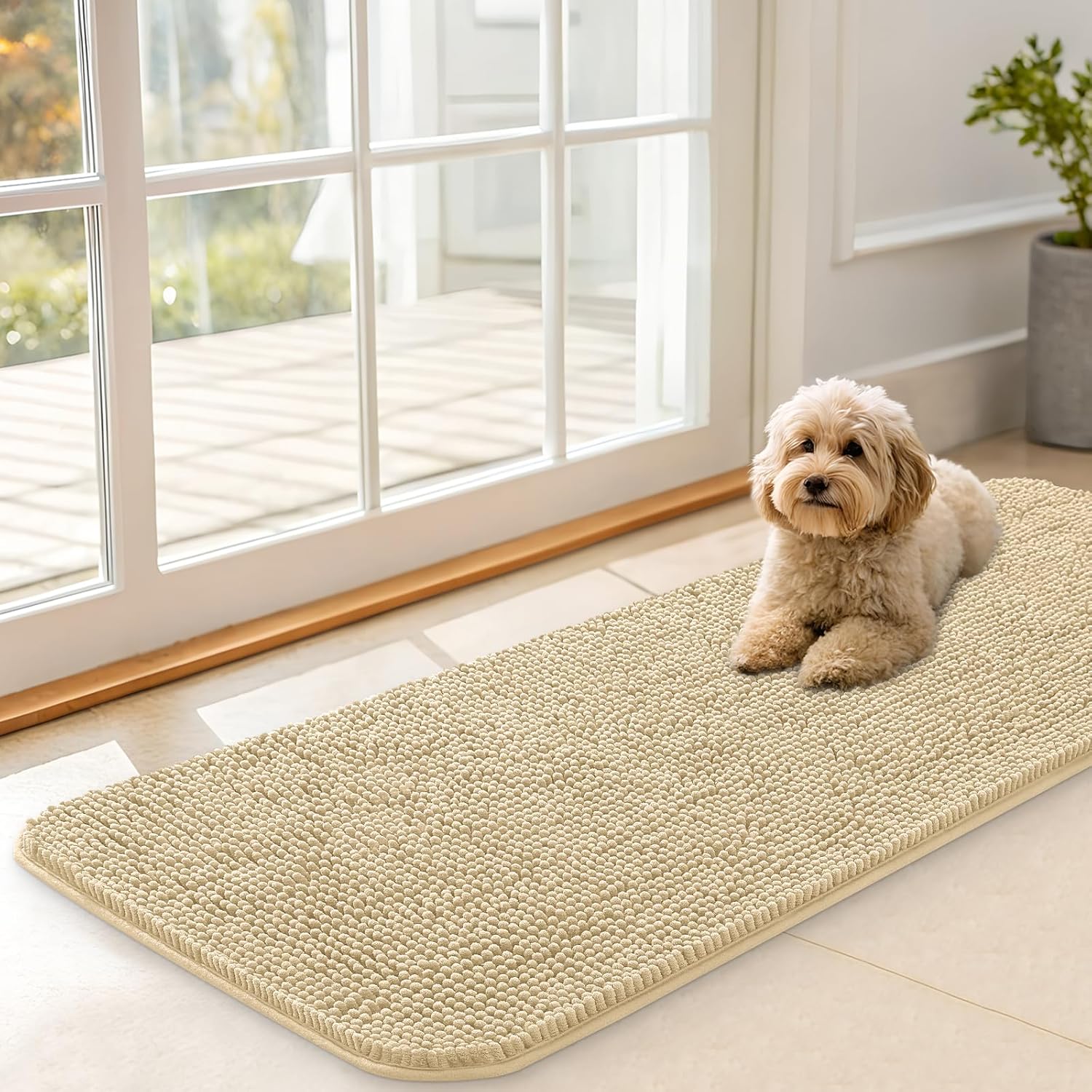 OLANLY Dog Door Mat - Absorbent Non-Slip Chenille Mat for Muddy Paws | 47x17 Inches, Quick Dry, Indoor Use