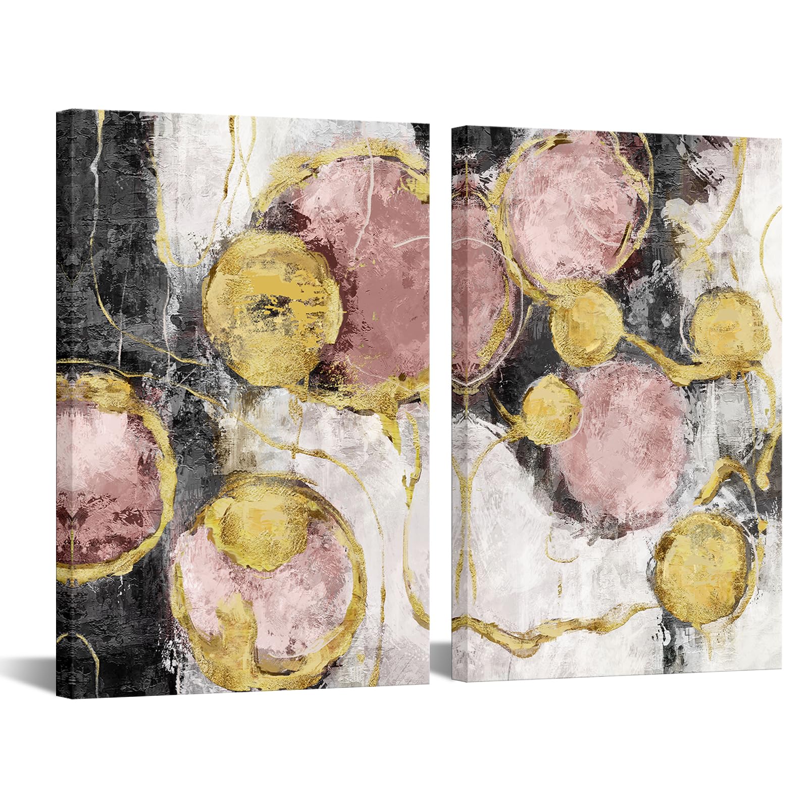 sechars Black Grey and Gold Pink Canvas Wall Art Abstract Painting Artwork for Living Room Home Office Decor Minimalist Framed Art (Pink)