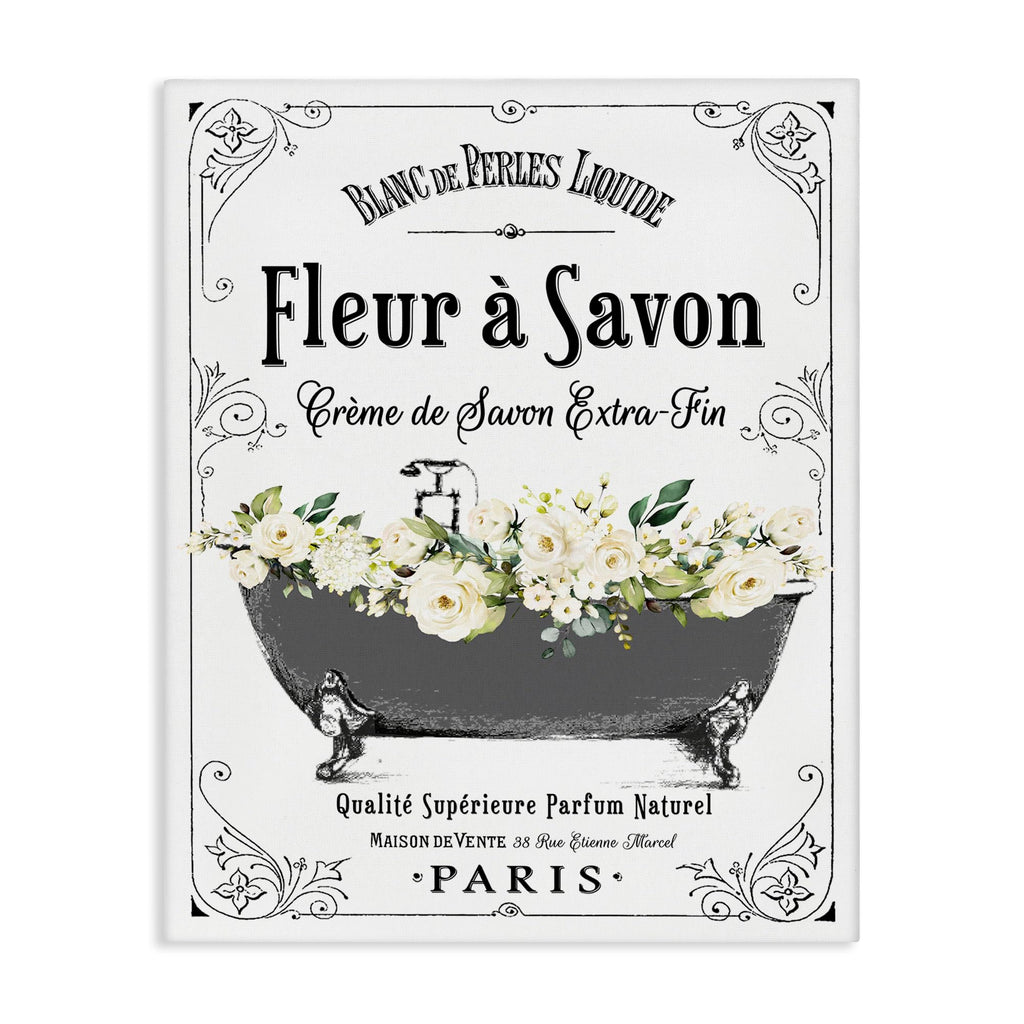 Stupell Industries 'Fleur a Savon Vintage Parisian Bathroom Floral Tub', Canvas Art, 16 x 20 Inches, Easy to Hang and Sturdy, Made in USA, by Lettered and Lined