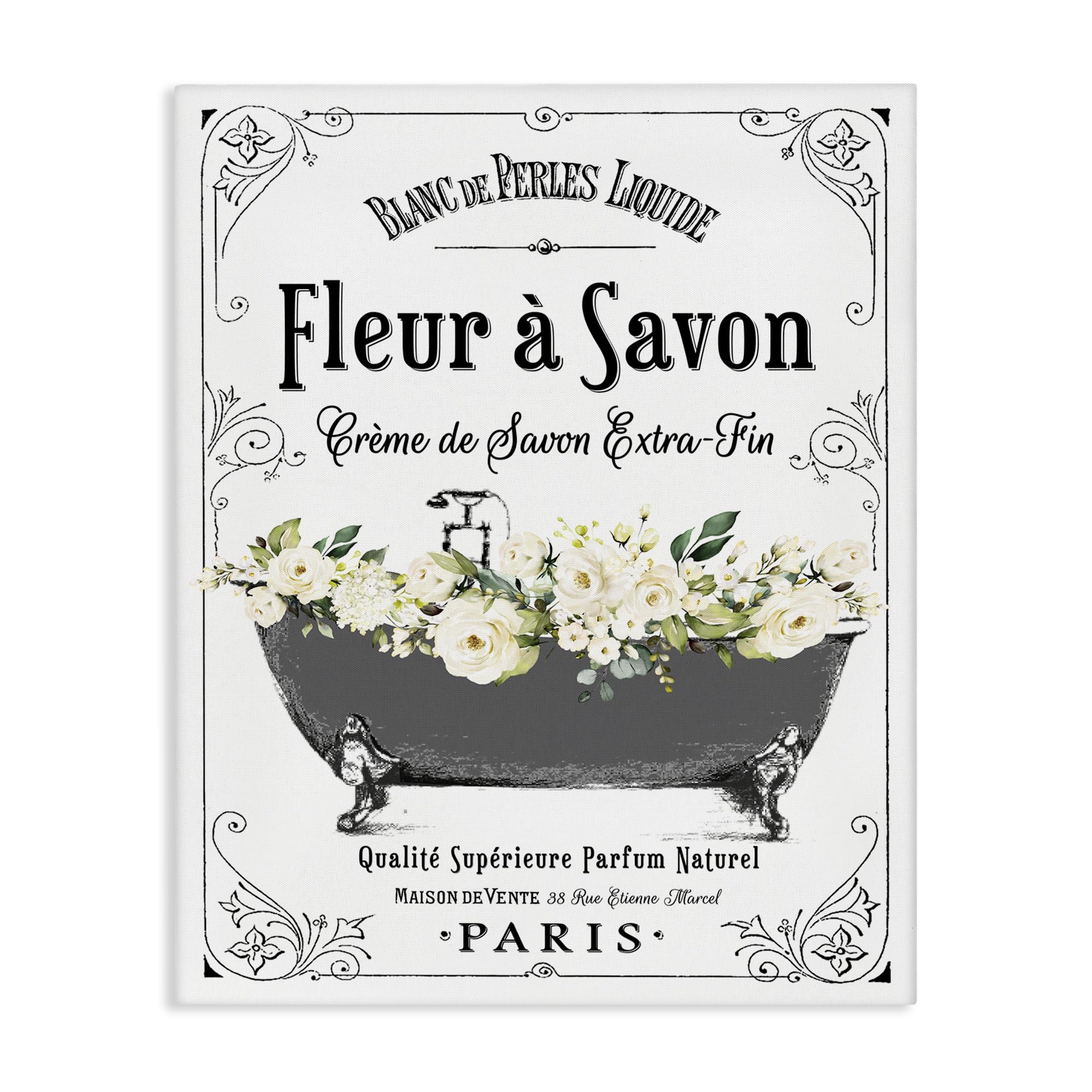 Stupell Industries 'Fleur a Savon Vintage Parisian Bathroom Floral Tub', Canvas Art, 16 x 20 Inches, Easy to Hang and Sturdy, Made in USA, by Lettered and Lined