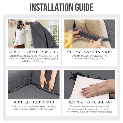 Utopia Bedding Reversible Oversized Sofa Couch Cover, Water Resistant Slipcover Furniture Protector with Foam Sticks and Elastic Straps for Kids Dogs Pets (3.5 Seater, Gray/Light Gray)