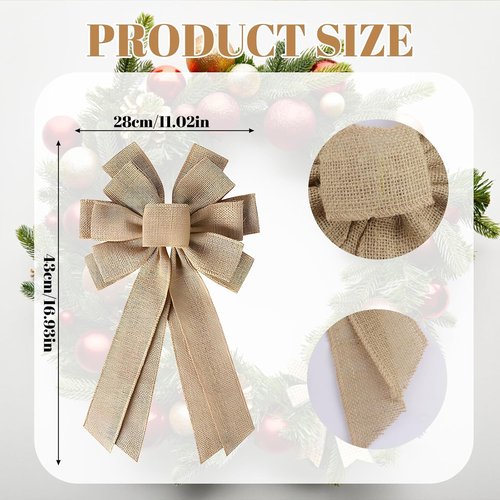 Burlap Wreath Bow - 2PCS Large Rustic Farmhouse Bows for Wreaths & Holiday Decor