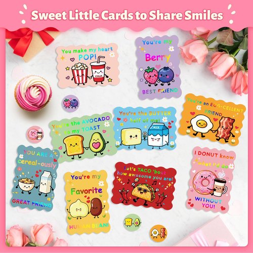 Roosyo 36 Pack Valentines Day Cards for Kids School – 4.7 x 3.2 in Funny Classroom Valentine Cards, 9 Cute Designs with Envelopes & Stickers for Boys, Girls & Teachers