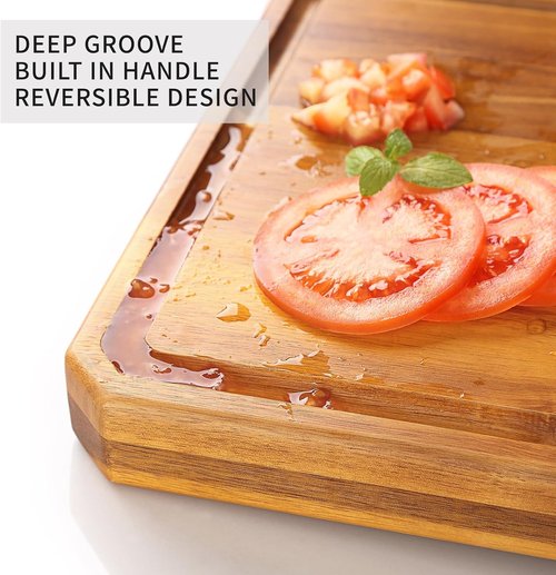 Acacia Wood Cutting Board - Extra Large Kitchen Chopping Board with Handles & Juice Groove