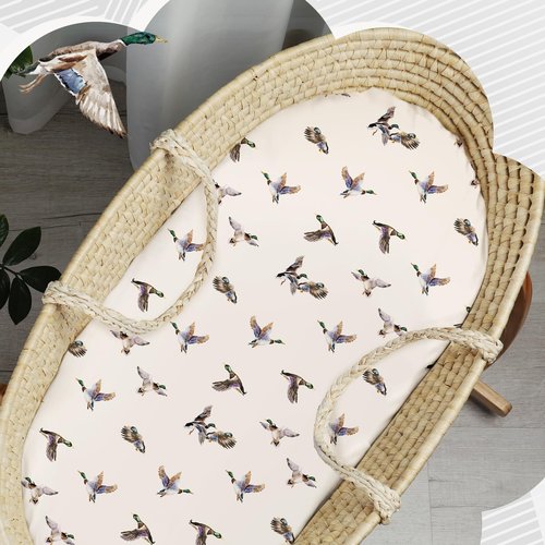CroBlissful 4 Pack Mallard Duck Bassinet Sheets 32 x 16 x 4 Inches Hunting Stretchy Neutral Fitted Sheets Mallard Duck Baby Stuff Bedding for Standard Bassinet Mattress Gift Set