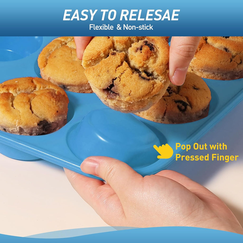 Skiennix Jumbo Muffin Pan - 2 Pack Silicone Molds with Metal Reinforced Frame | Oven Safe, Non-Toxic