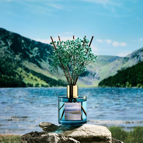 COCORRÍNA Reed Diffuser - Lake Tahoe 6.7 Fl. Oz Set with 8 Sticks & Preserved Baby's Breath | Elegant Home Decor